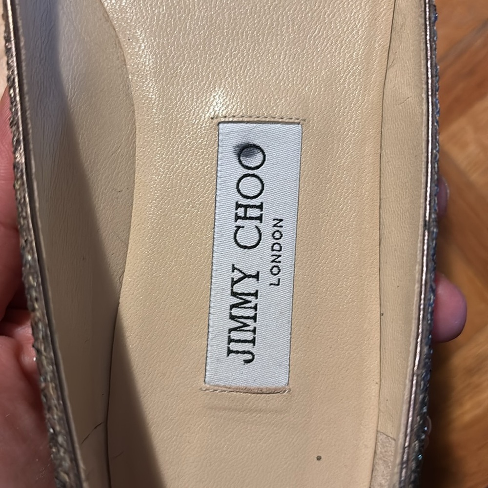Jimmy Choo Silver Glitter Flats - Picture 7 of 8